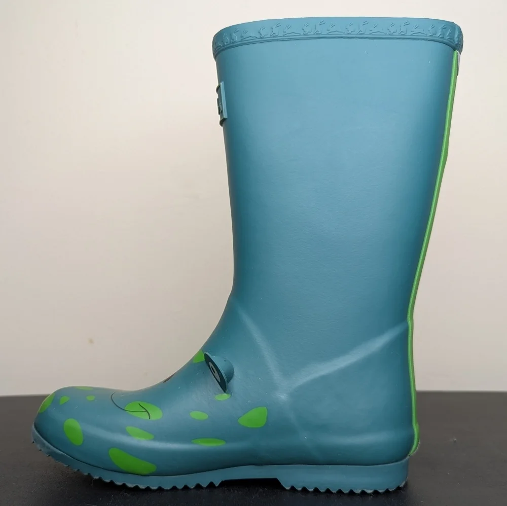 Joules‎ Junior Roll Up Frog Print Wellington Boots Green Kids Size 2